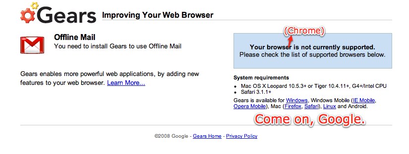 Google Gears Does Work with Chrome? You don't say!