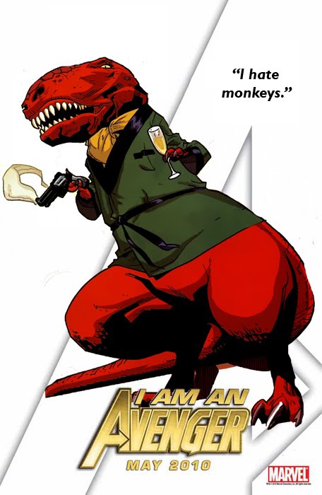 Dinosaur in a Dinner > A man in a batsuit