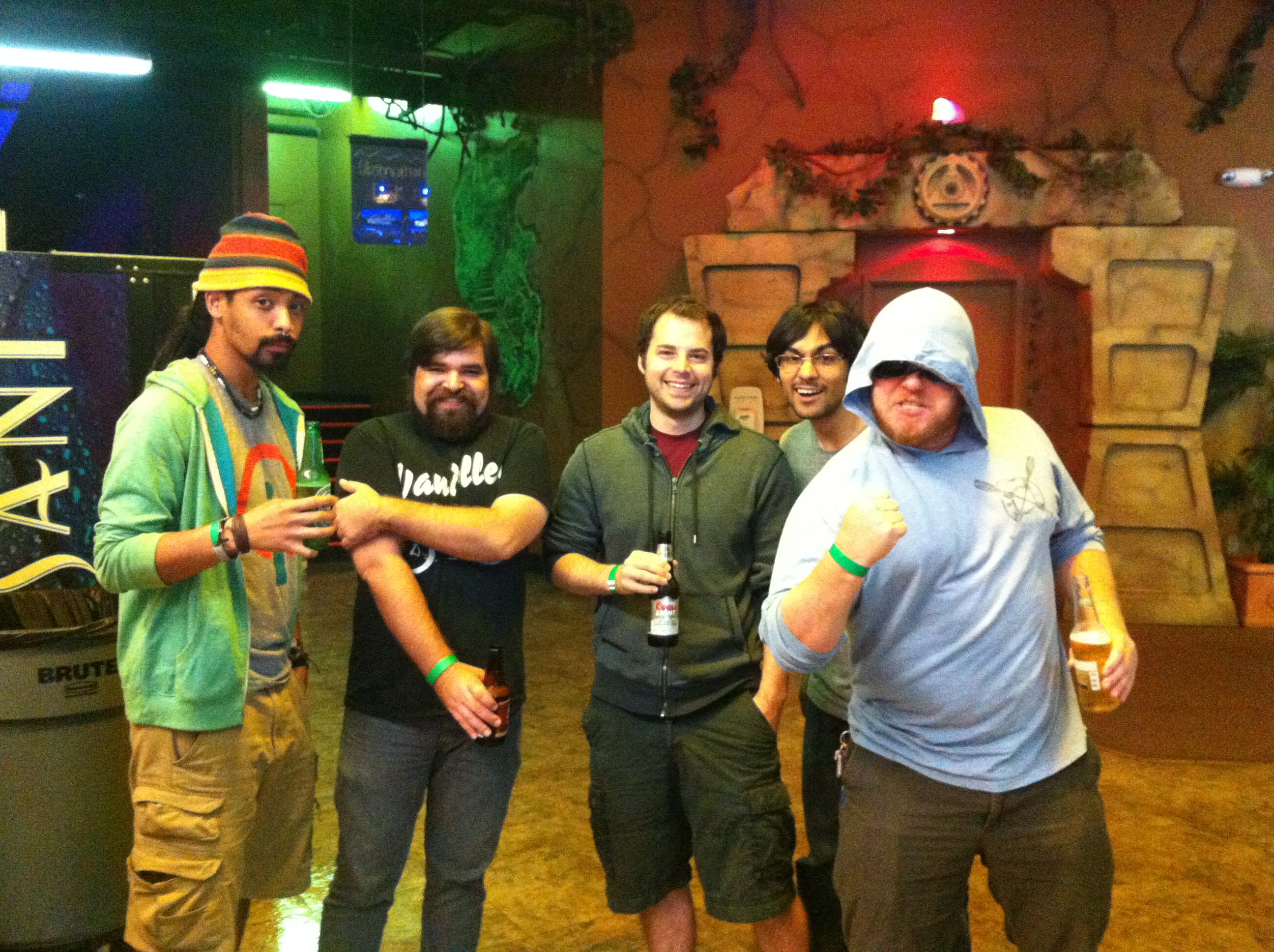 Mac, David, Jason, Rafiq (pre-war paint), and Will gearing up for the next game.