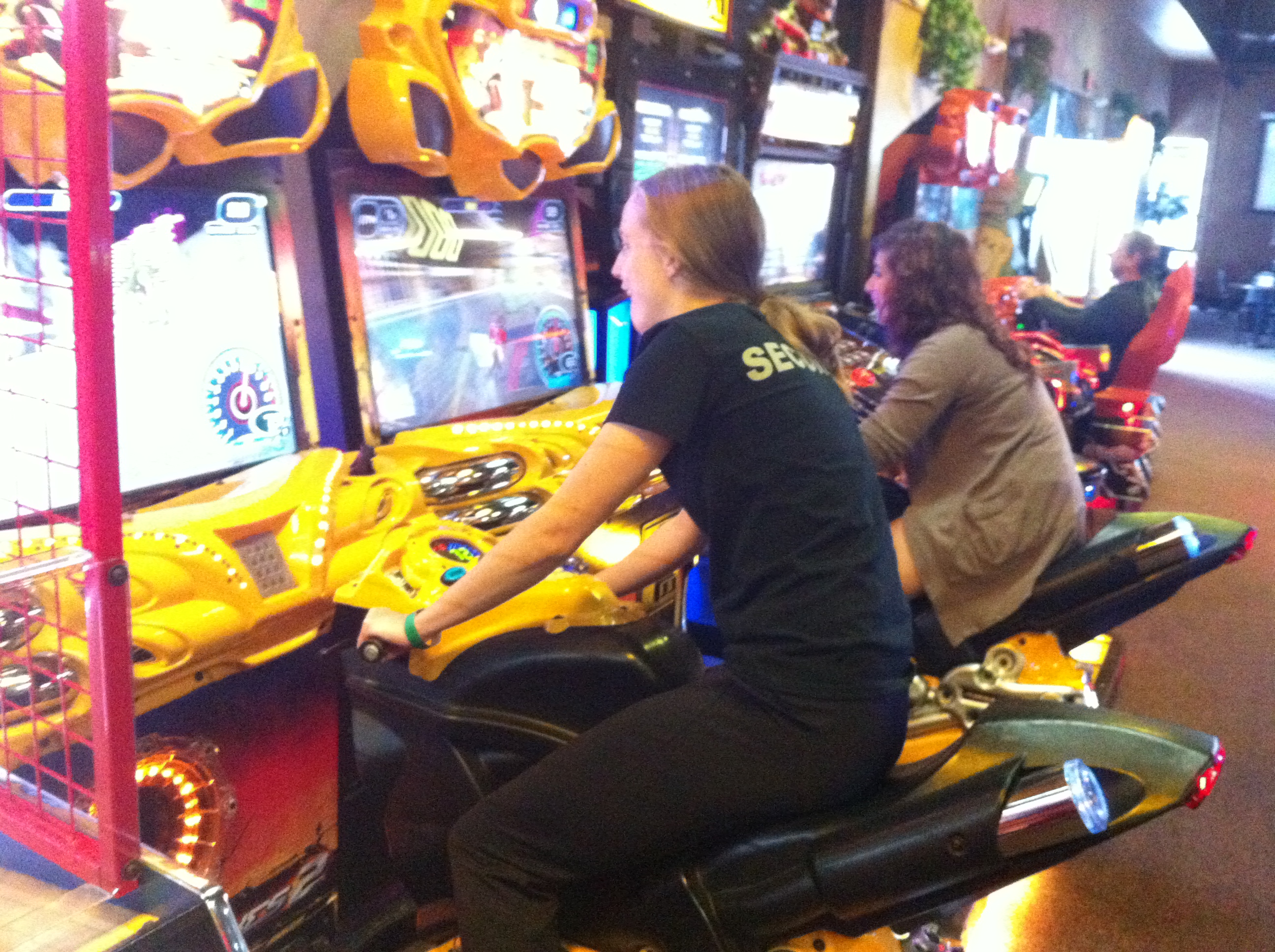 Julie and Sarah racing.