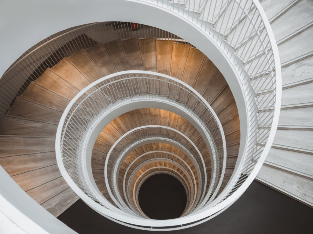Spiral staircase photographed from the top down